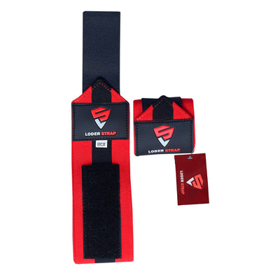 Loder Strap Ultimate Support - Competition Power Weight Lifting Wrist Wraps, Size 60cm/80cm premium Red & Black