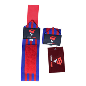 Loder Strap Competition Power Weight Lifting Wrist Wraps – Maximum Support in Every Lift (60cm/80cm) Red & Blue Linen