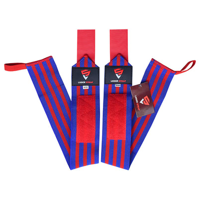 Loder Strap Competition Power Weight Lifting Wrist Wraps – Maximum Support in Every Lift (60cm/80cm) Red & Blue Linen